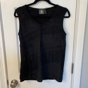 Vecceli Italy Faux Suede Fringed Boho Top